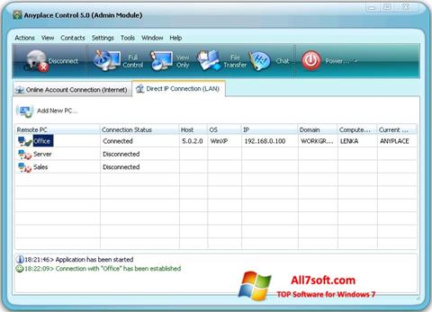 Снимка на екрана Anyplace Control за Windows 7