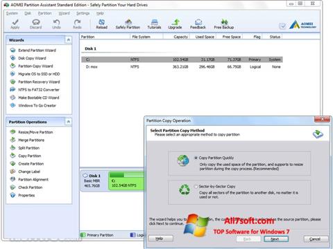 Снимка на екрана AOMEI Partition Assistant за Windows 7