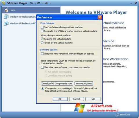 Снимка на екрана VMware Player за Windows 7
