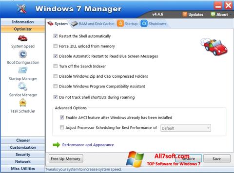 Снимка на екрана Windows 7 Manager за Windows 7