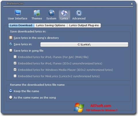 Снимка на екрана Minilyrics за Windows 7