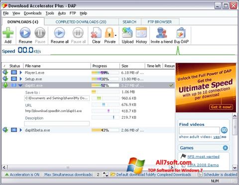 Снимка на екрана Download Accelerator Plus за Windows 7