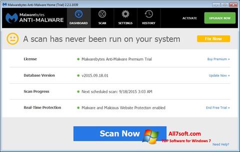 Снимка на екрана Malwarebytes Anti-Malware Free за Windows 7