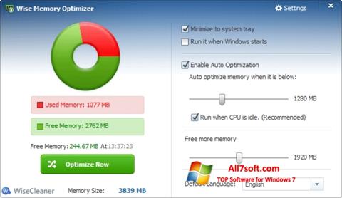 Снимка на екрана Wise Memory Optimizer за Windows 7