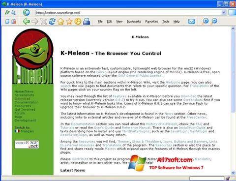 Снимка на екрана K-Meleon за Windows 7