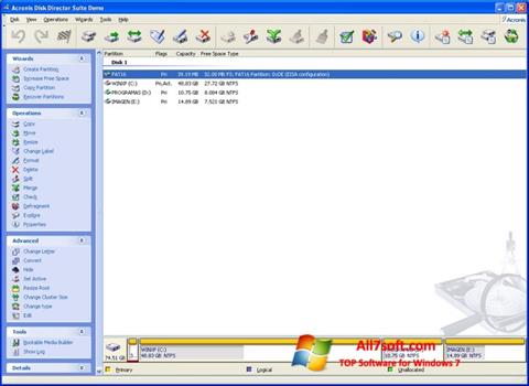 Снимка на екрана Acronis Disk Director Suite за Windows 7