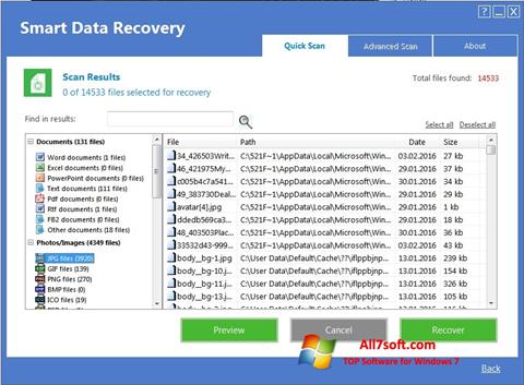 Снимка на екрана Smart Data Recovery за Windows 7