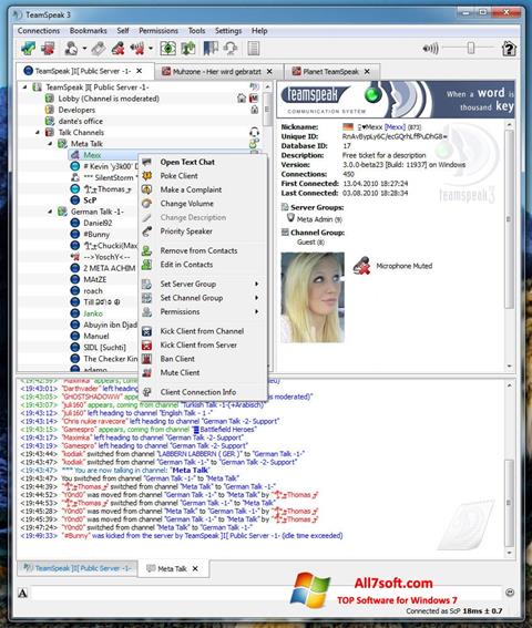 Снимка на екрана TeamSpeak за Windows 7