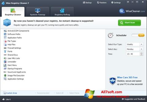 Снимка на екрана Wise Registry Cleaner за Windows 7