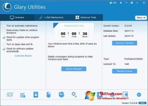 Снимка на екрана Glary Utilities Pro за Windows 7