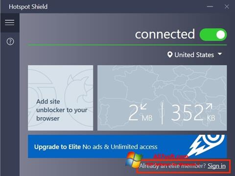 Снимка на екрана Hotspot Shield за Windows 7