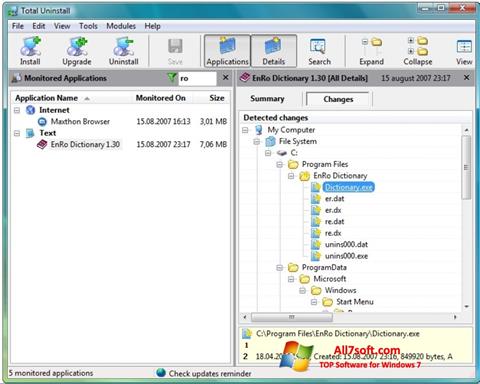 Снимка на екрана Total Uninstall за Windows 7