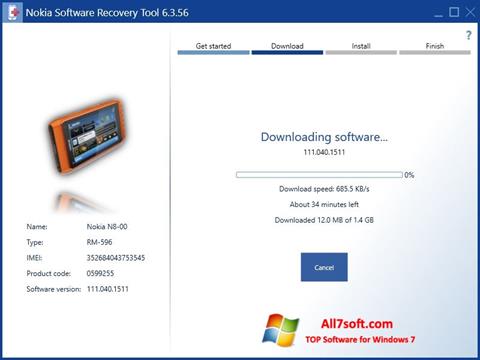 Снимка на екрана Nokia Software Recovery Tool за Windows 7