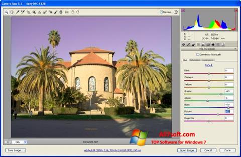 Снимка на екрана Adobe Camera Raw за Windows 7