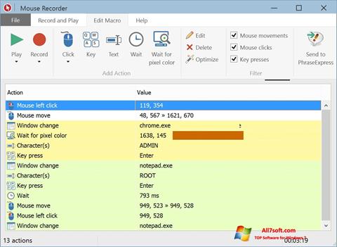 Снимка на екрана Mouse Recorder за Windows 7