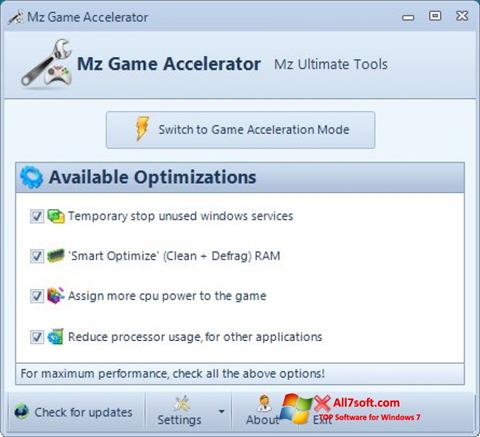 Снимка на екрана Mz Game Accelerator за Windows 7