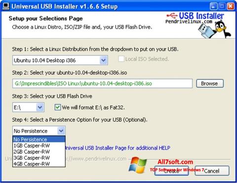 Снимка на екрана Universal USB Installer за Windows 7