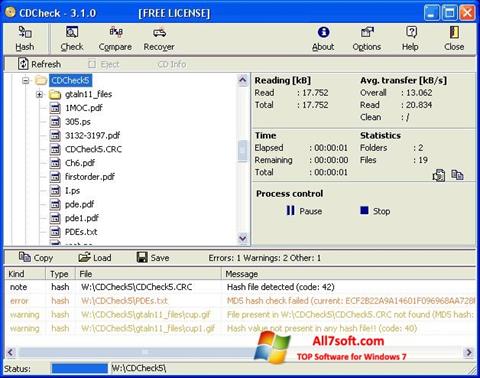 Снимка на екрана CDCheck за Windows 7