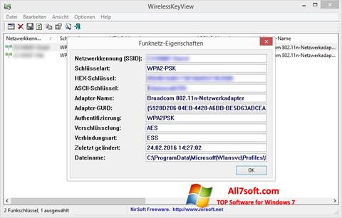 Снимка на екрана WirelessKeyView за Windows 7