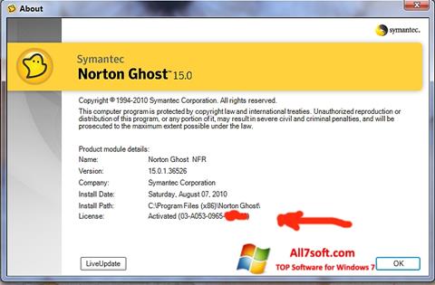 Снимка на екрана Norton Ghost за Windows 7