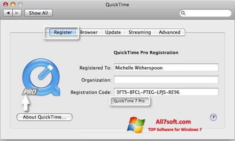 Снимка на екрана QuickTime Pro за Windows 7
