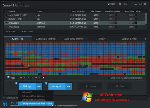 Снимка на екрана Smart Defrag за Windows 7
