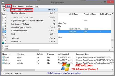 Снимка на екрана Unassociate File Types за Windows 7