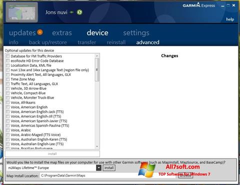 Снимка на екрана Garmin Express за Windows 7