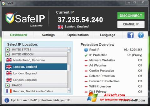 Снимка на екрана SafeIP за Windows 7