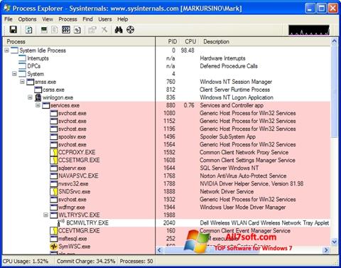 Снимка на екрана Process Explorer за Windows 7