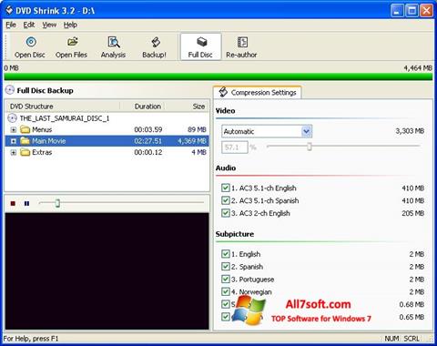 Снимка на екрана DVD Shrink за Windows 7
