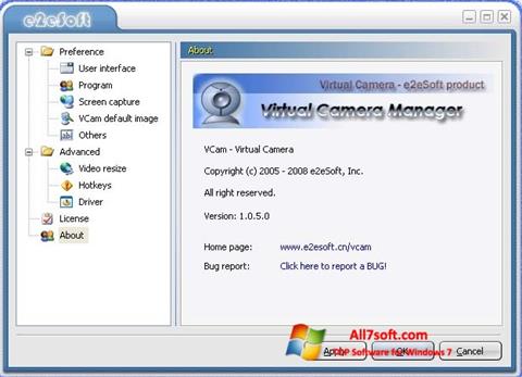 Снимка на екрана VCam за Windows 7