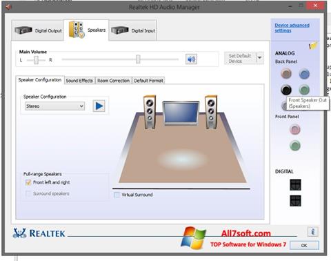 Снимка на екрана Realtek HD Audio за Windows 7