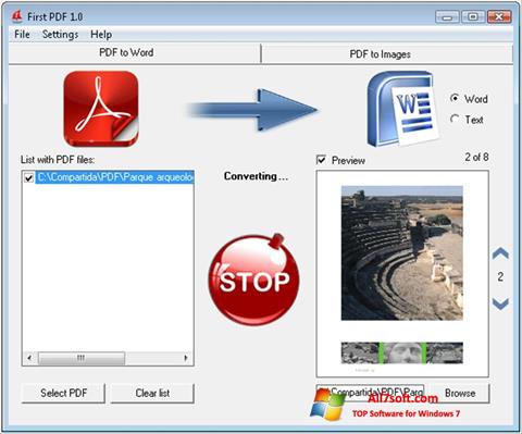 Снимка на екрана First PDF за Windows 7