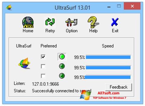 Снимка на екрана UltraSurf за Windows 7