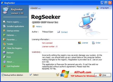 Снимка на екрана RegSeeker за Windows 7