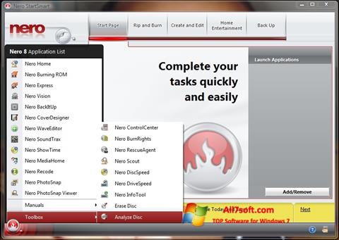 Снимка на екрана Nero StartSmart за Windows 7