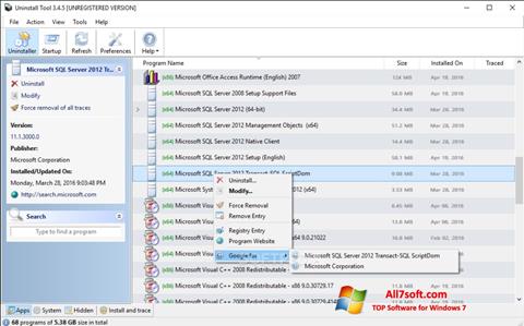 Снимка на екрана Uninstall Tool за Windows 7