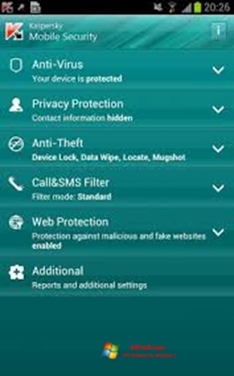 Снимка на екрана Kaspersky Mobile Security за Windows 7