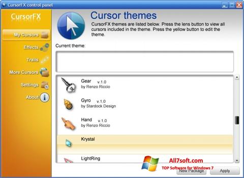 Снимка на екрана CursorFX за Windows 7