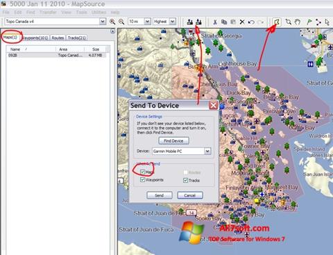Снимка на екрана MapSource за Windows 7
