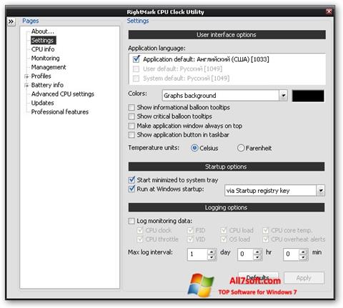 Снимка на екрана RMClock за Windows 7