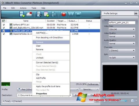 Снимка на екрана Xilisoft Video Converter за Windows 7