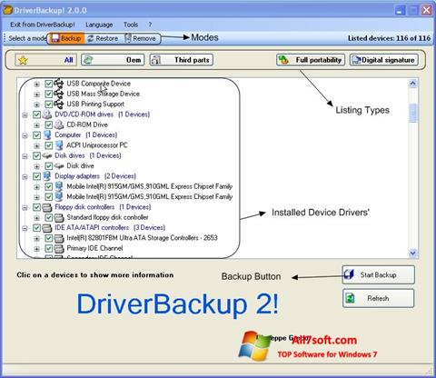 Снимка на екрана Driver Backup за Windows 7