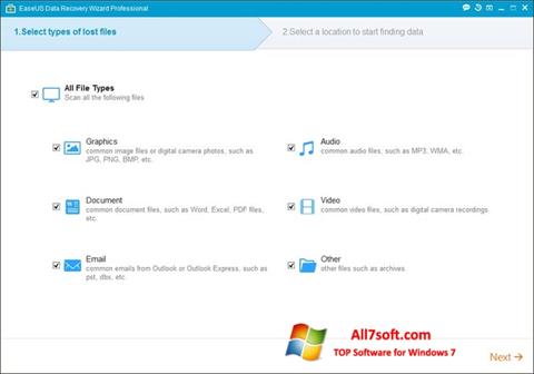 Снимка на екрана EaseUS Data Recovery Wizard за Windows 7