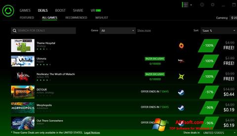 Снимка на екрана Razer Cortex за Windows 7